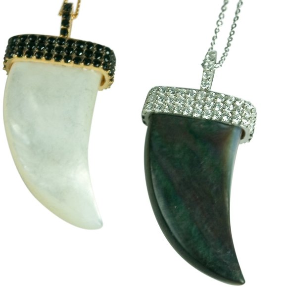 2 SIDED NECKLACE-BLACK MOTHER PEARL 0R WHITE MOTHER OF PEARL NECKLACE - Picture 1 of 7